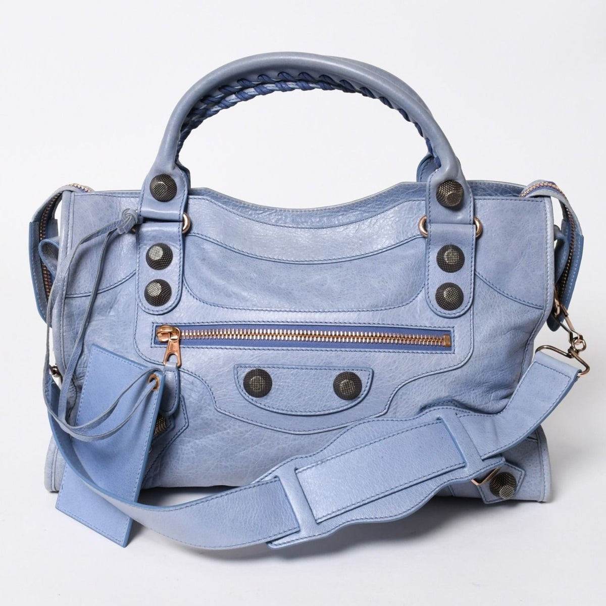 Balenciaga Giant City Handbag Light Blue Rose Gold 2-Way Lambskin