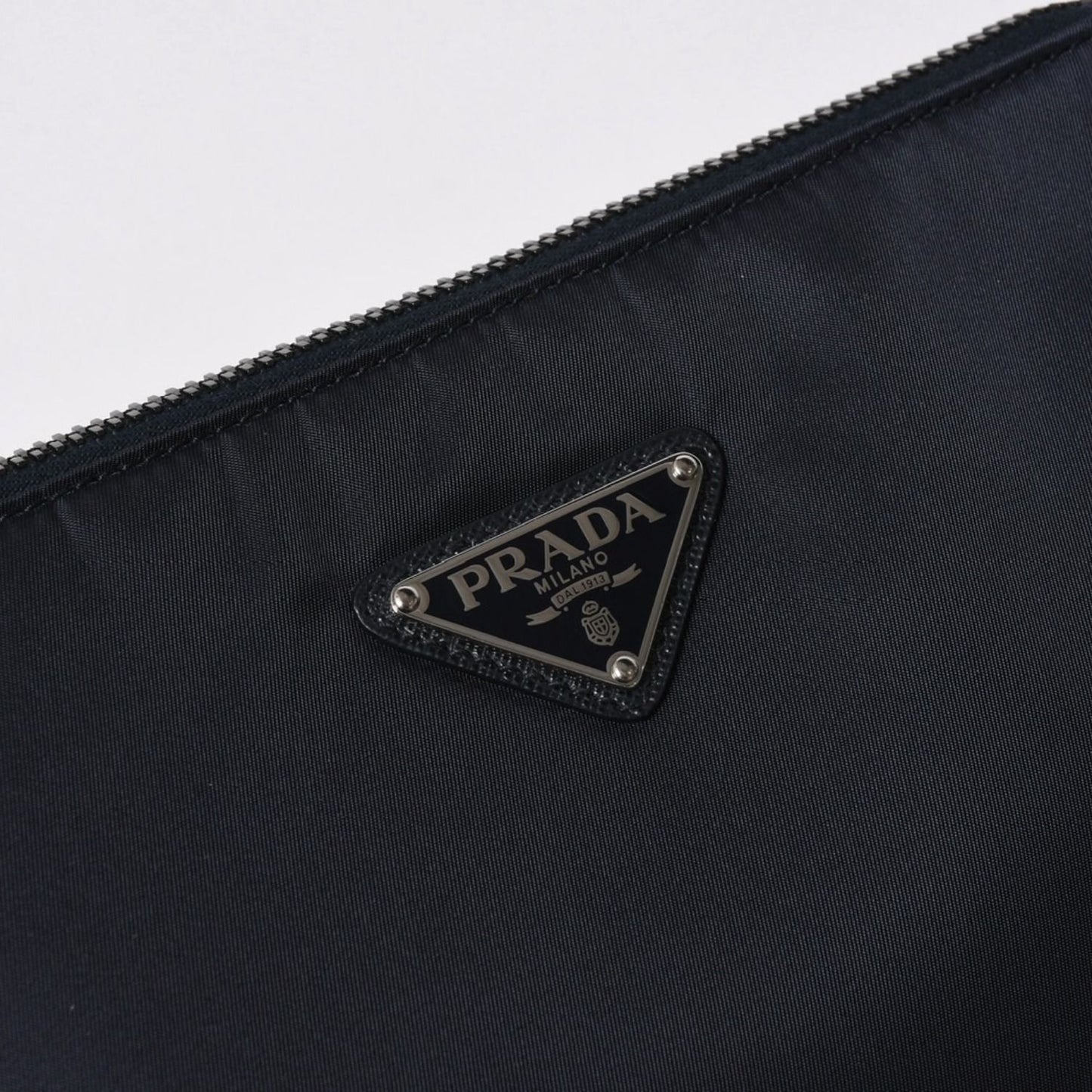 Prada Shoulder Bag Triangle Logo Nylon Leather Navy Silver — view 6