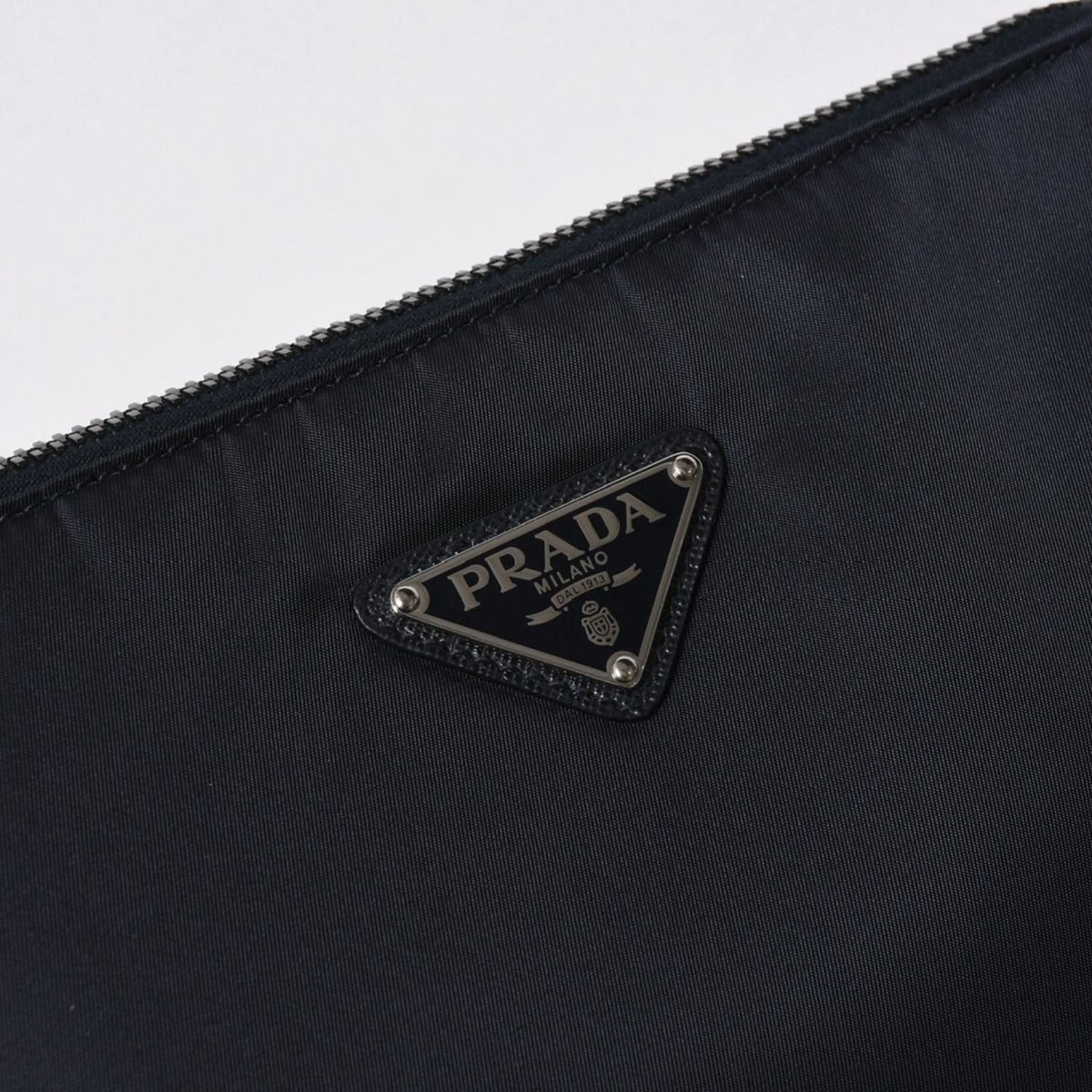 Prada Shoulder Bag Triangle Logo Nylon Leather Navy Silver — view 6