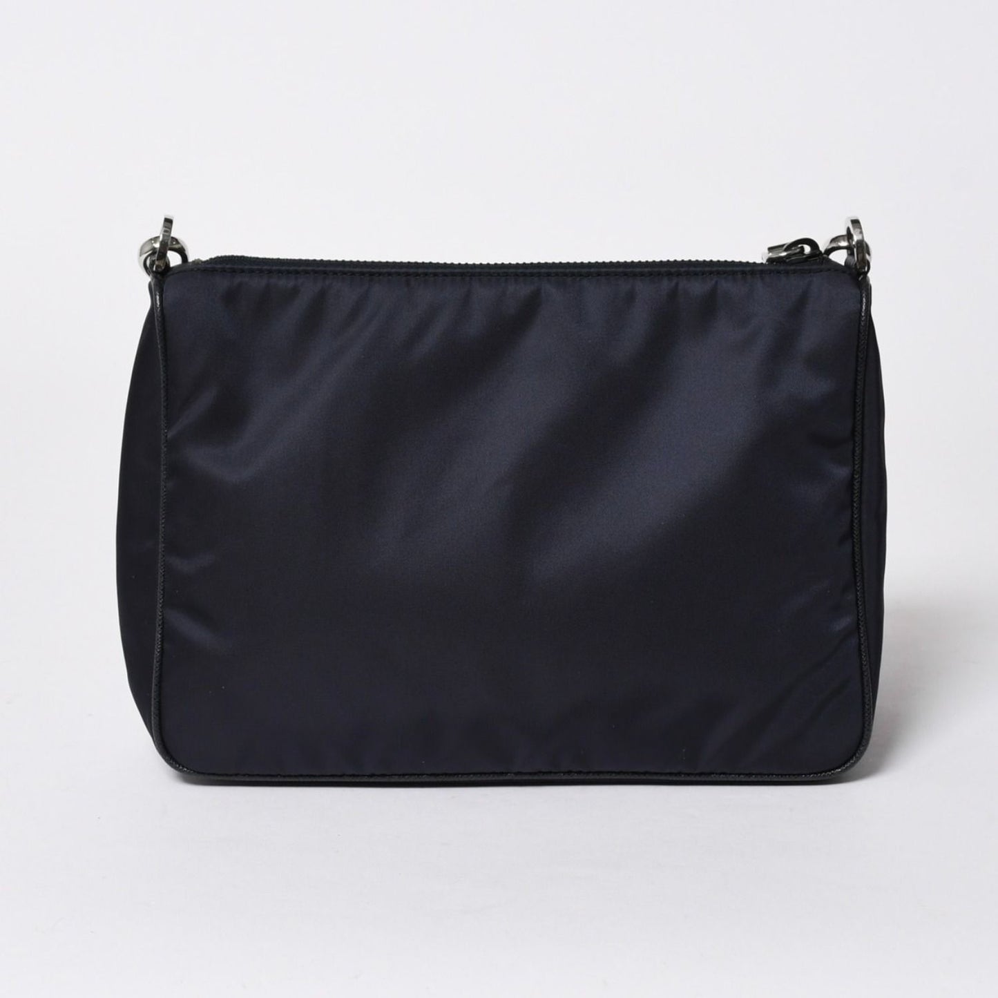 Prada Shoulder Bag Triangle Logo Nylon Leather Navy Silver — view 2