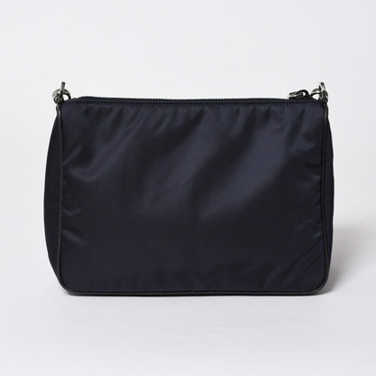 Prada Shoulder Bag Triangle Logo Nylon Leather Navy Silver — view 2