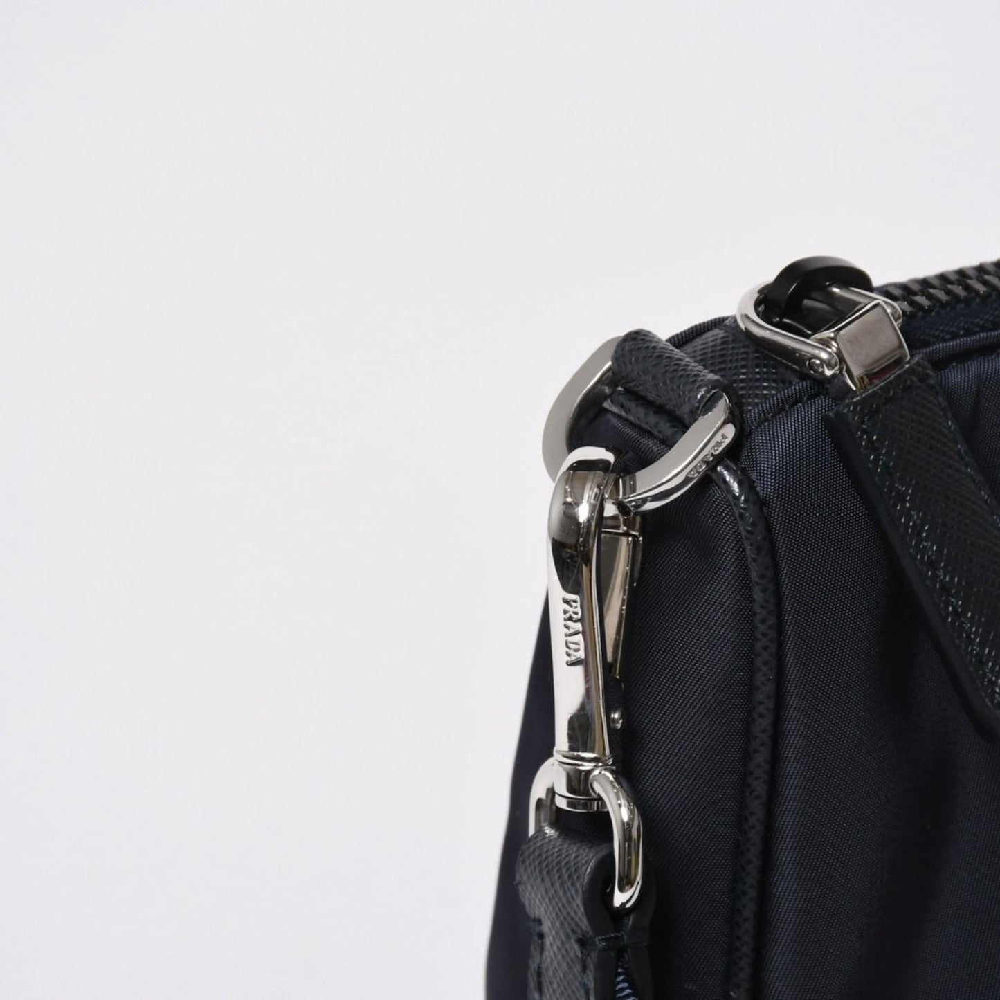 Prada Shoulder Bag Triangle Logo Nylon Leather Navy Silver — view 5