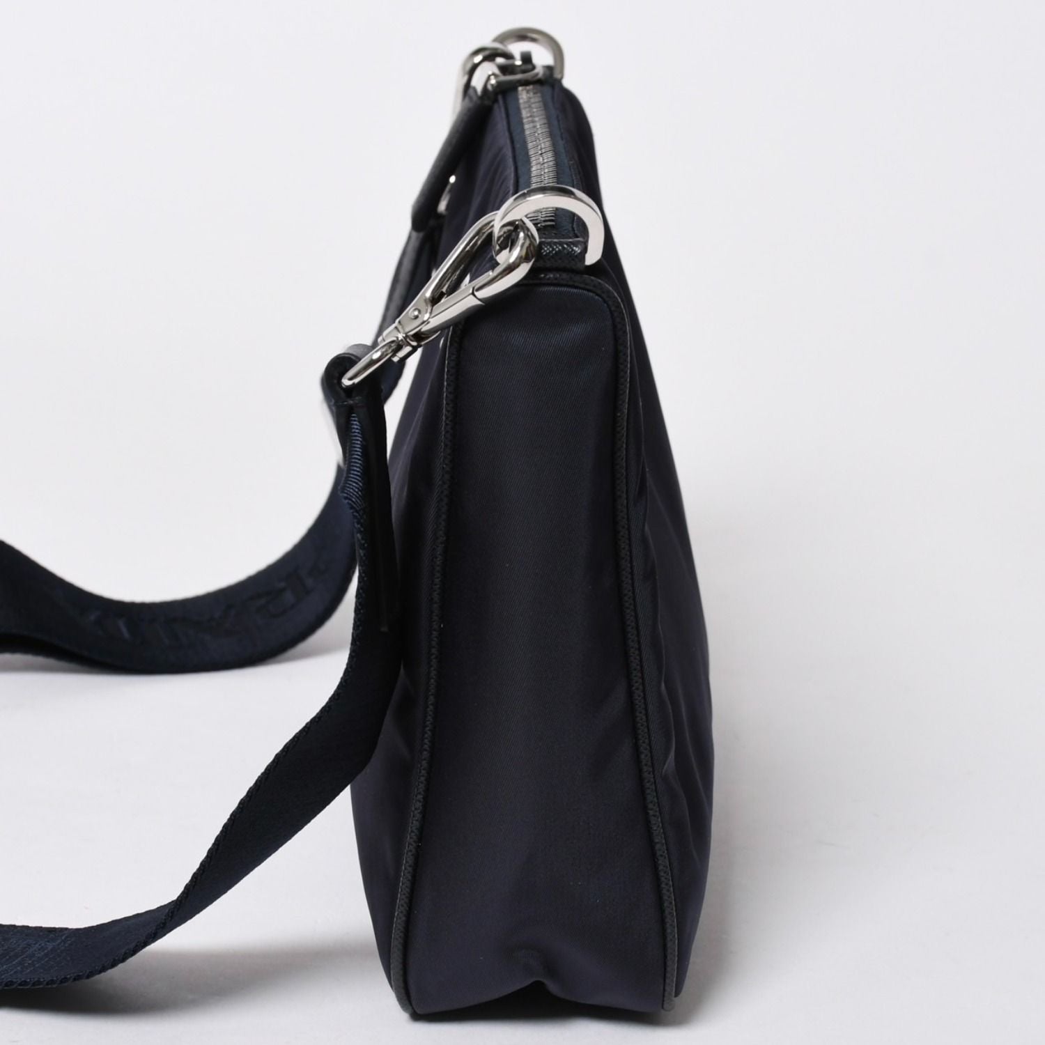 Prada Shoulder Bag Triangle Logo Nylon Leather Navy Silver — view 4