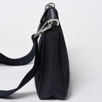 Prada Shoulder Bag Triangle Logo Nylon Leather Navy Silver — view 4
