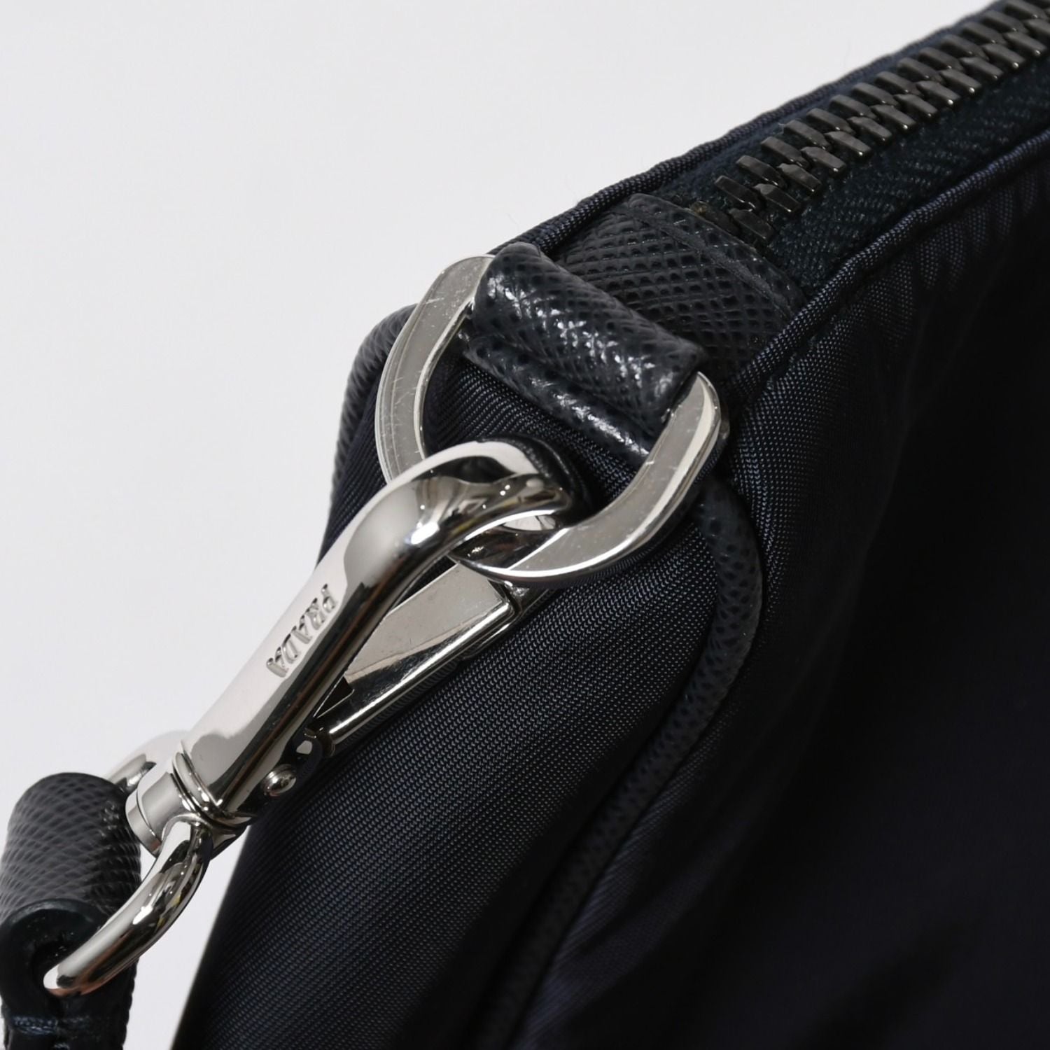 Prada Shoulder Bag Triangle Logo Nylon Leather Navy Silver — view 8