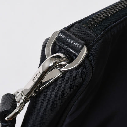 Prada Shoulder Bag Triangle Logo Nylon Leather Navy Silver — view 8