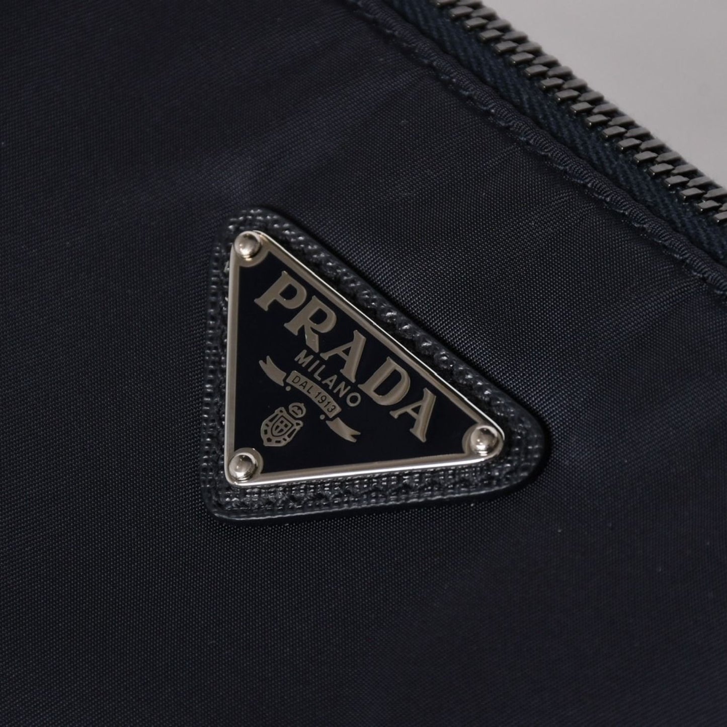 Prada Shoulder Bag Triangle Logo Nylon Leather Navy Silver — view 7