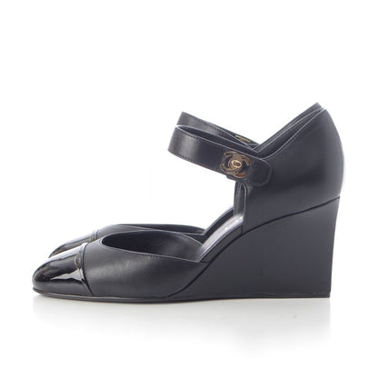 Chanel Leather CC Logo Turnlock Pumps Black Heels — view 3