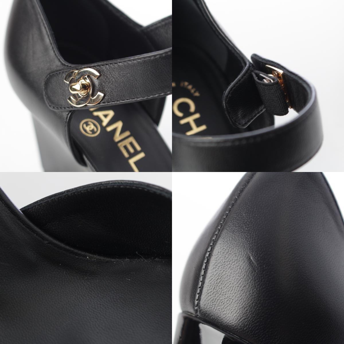 Chanel Leather CC Logo Turnlock Pumps Black Heels — view 8