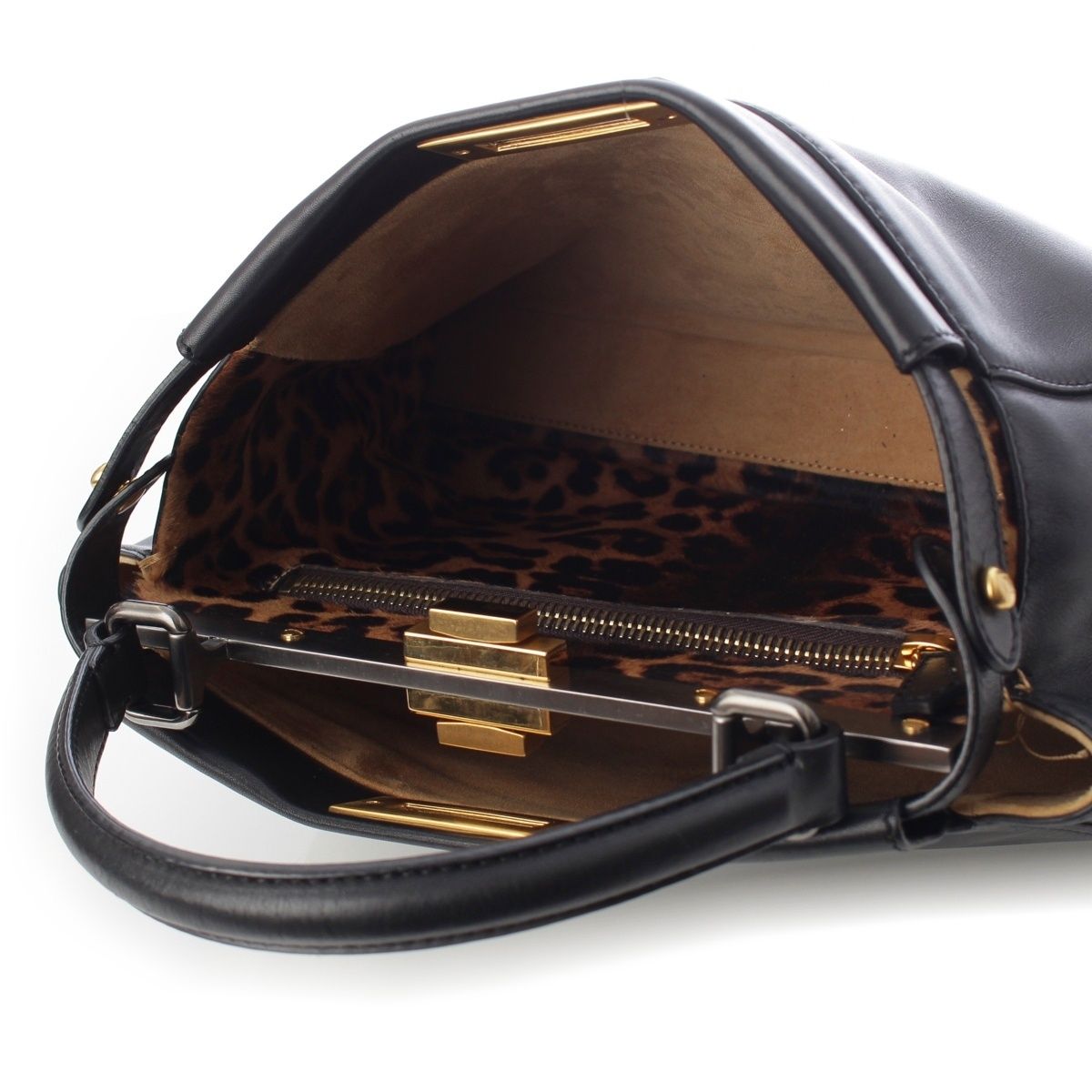 Fendi Peekaboo Regular Leopard 2-Way Handbag Black — view 7