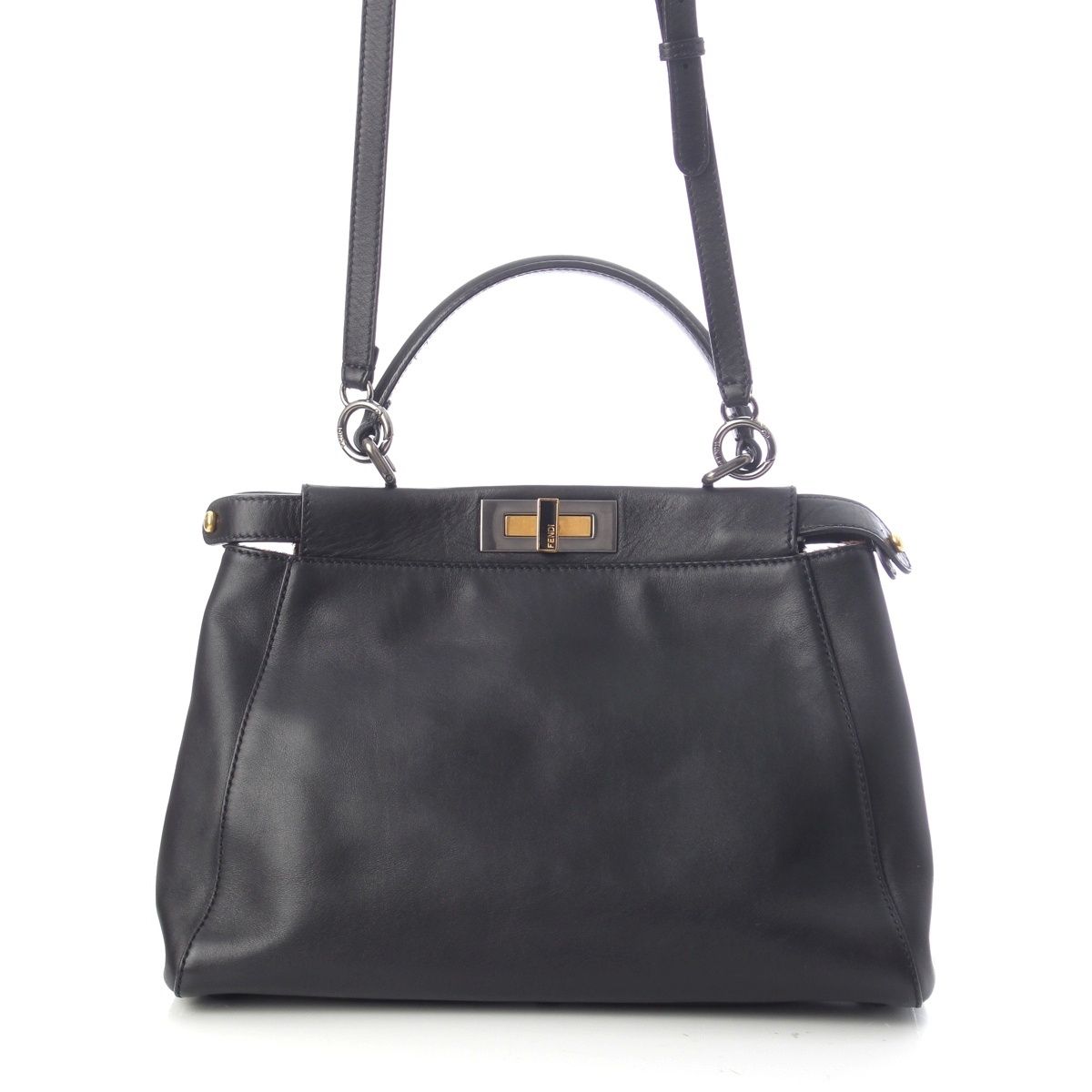 Fendi Peekaboo Regular Leopard 2-Way Handbag Black