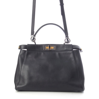 Fendi Peekaboo Regular Leopard 2-Way Handbag Black