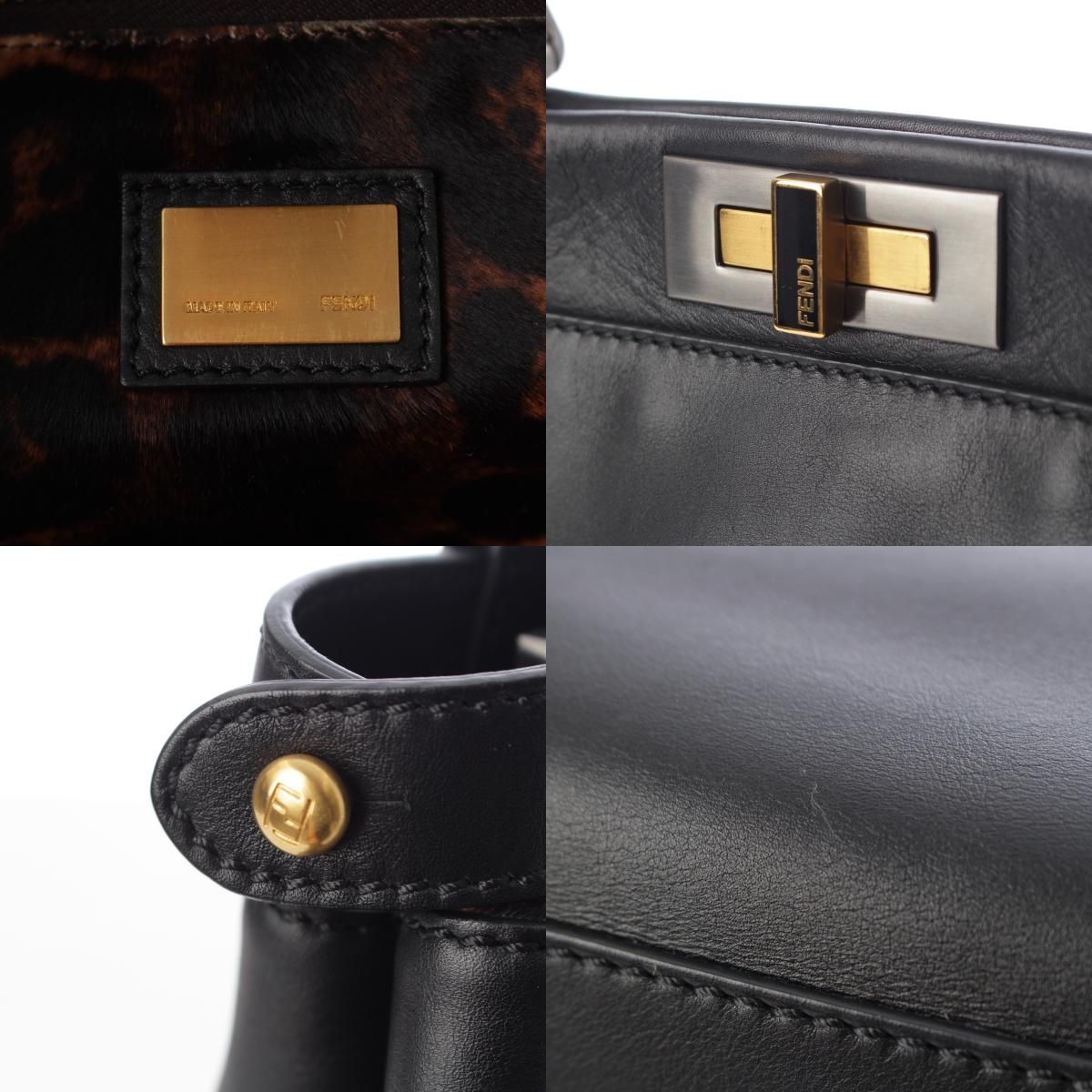 Fendi Peekaboo Regular Leopard 2-Way Handbag Black — view 8