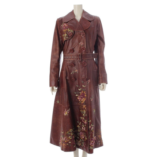 Dior Lambskin Leather Galliano Era Flower Embroidery Vintage Wash Long Coat