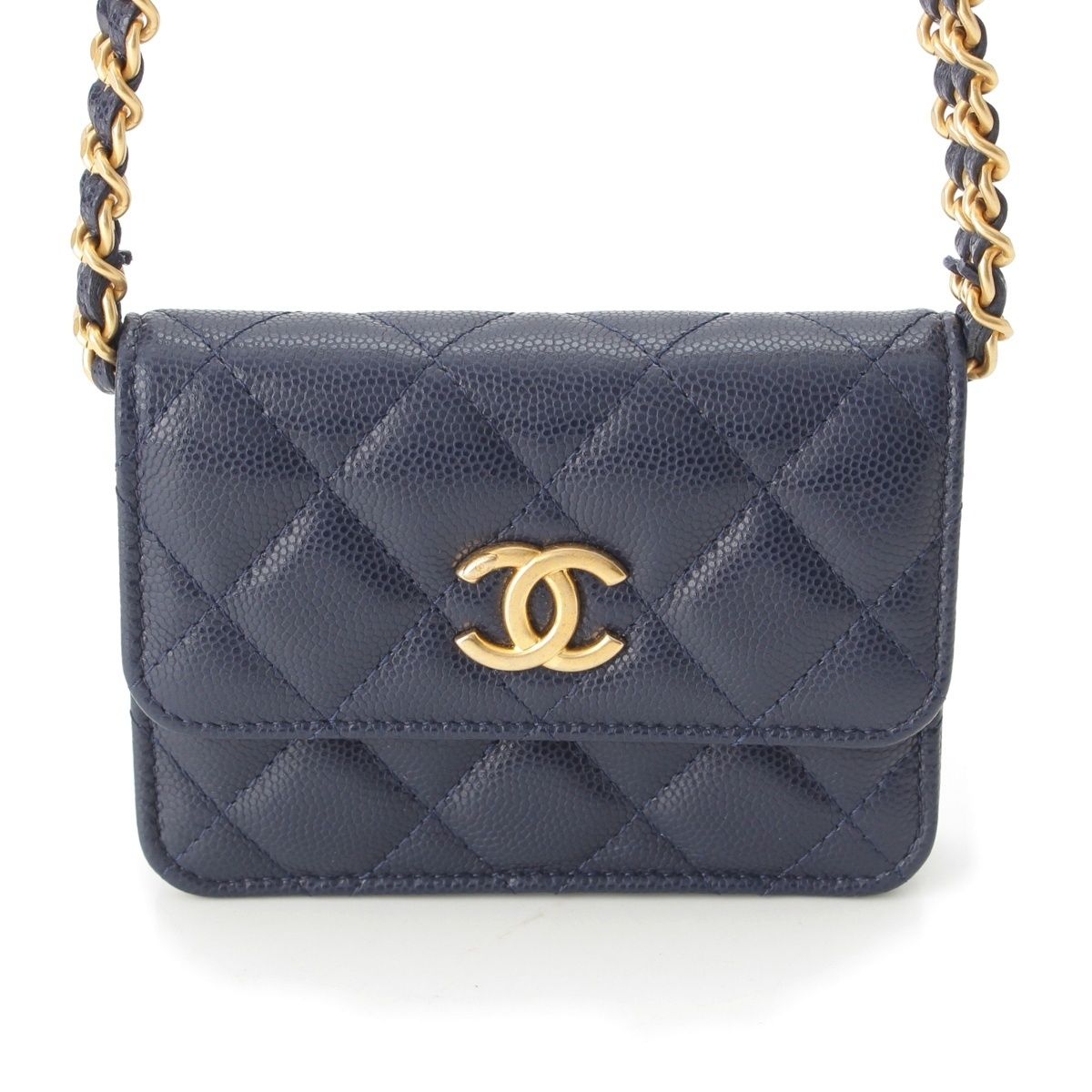 Chanel Quilted Mini Caviar Leather Coco Buttons Chain Shoulder Bag Navy