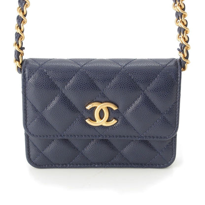 Chanel Quilted Mini Caviar Leather Coco Buttons Chain Shoulder Bag Navy