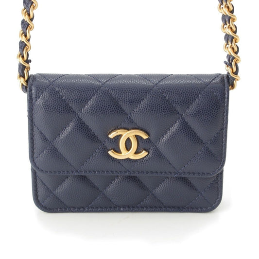 Chanel Quilted Mini Caviar Leather Coco Buttons Chain Shoulder Bag Navy