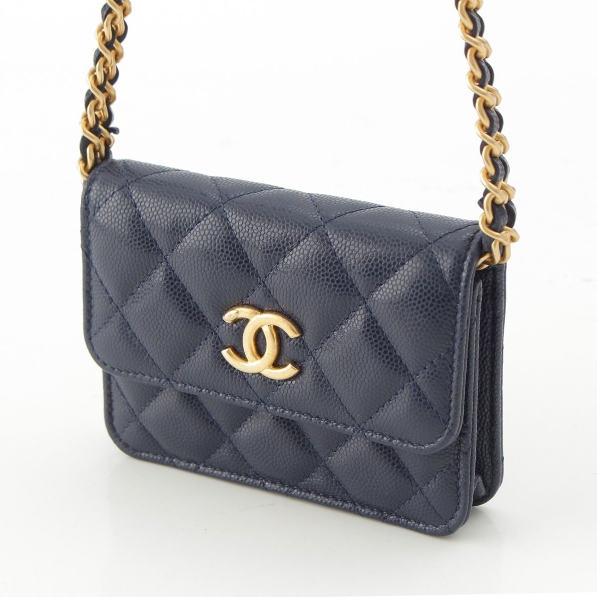 Chanel Quilted Mini Caviar Leather Coco Buttons Chain Shoulder Bag Navy — view 2