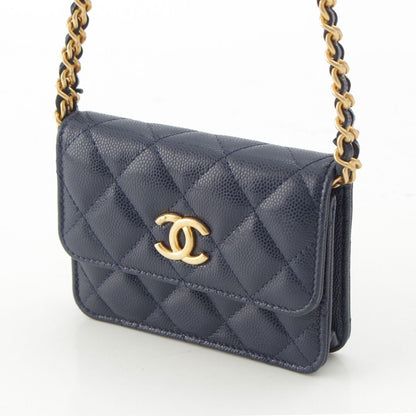 Chanel Quilted Mini Caviar Leather Coco Buttons Chain Shoulder Bag Navy — view 2