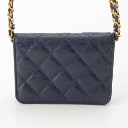 Chanel Quilted Mini Caviar Leather Coco Buttons Chain Shoulder Bag Navy — view 4