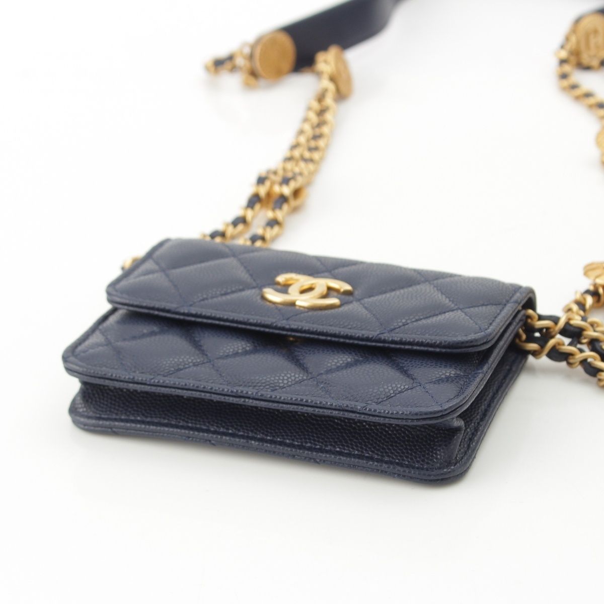 Chanel Quilted Mini Caviar Leather Coco Buttons Chain Shoulder Bag Navy — view 5