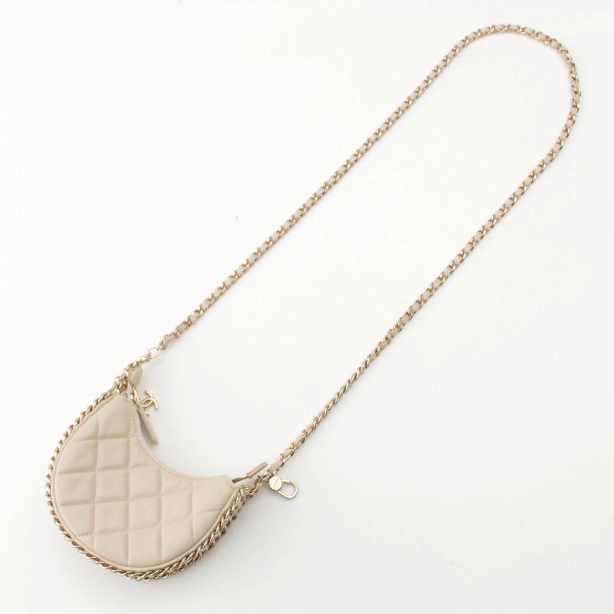 Chanel Quilted Mini Hobo Chain Leather Shoulder Bag Ivory — view 8