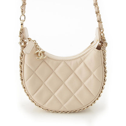 Chanel Quilted Mini Hobo Chain Leather Shoulder Bag Ivory