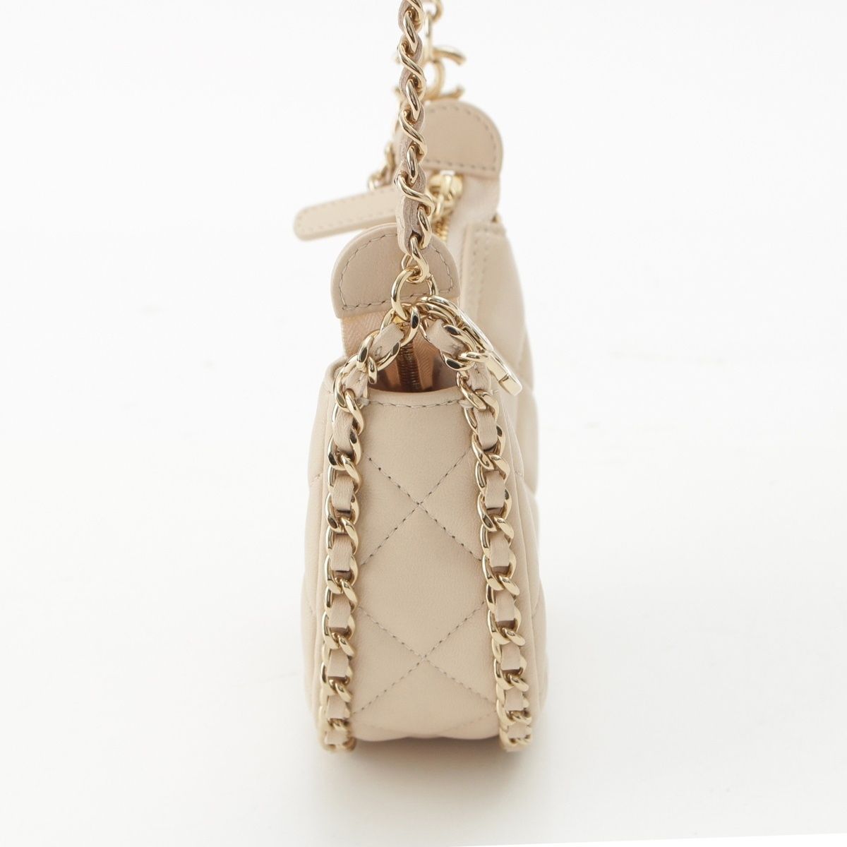 Chanel Quilted Mini Hobo Chain Leather Shoulder Bag Ivory — view 3