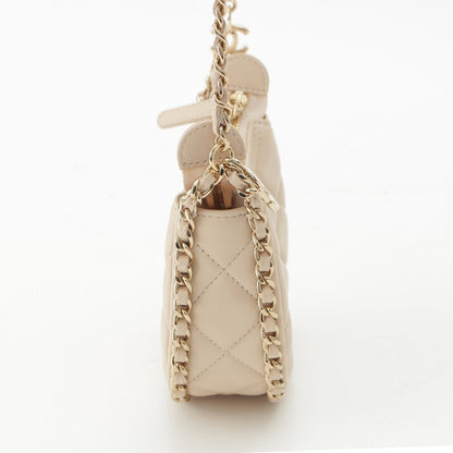 Chanel Quilted Mini Hobo Chain Leather Shoulder Bag Ivory — view 3