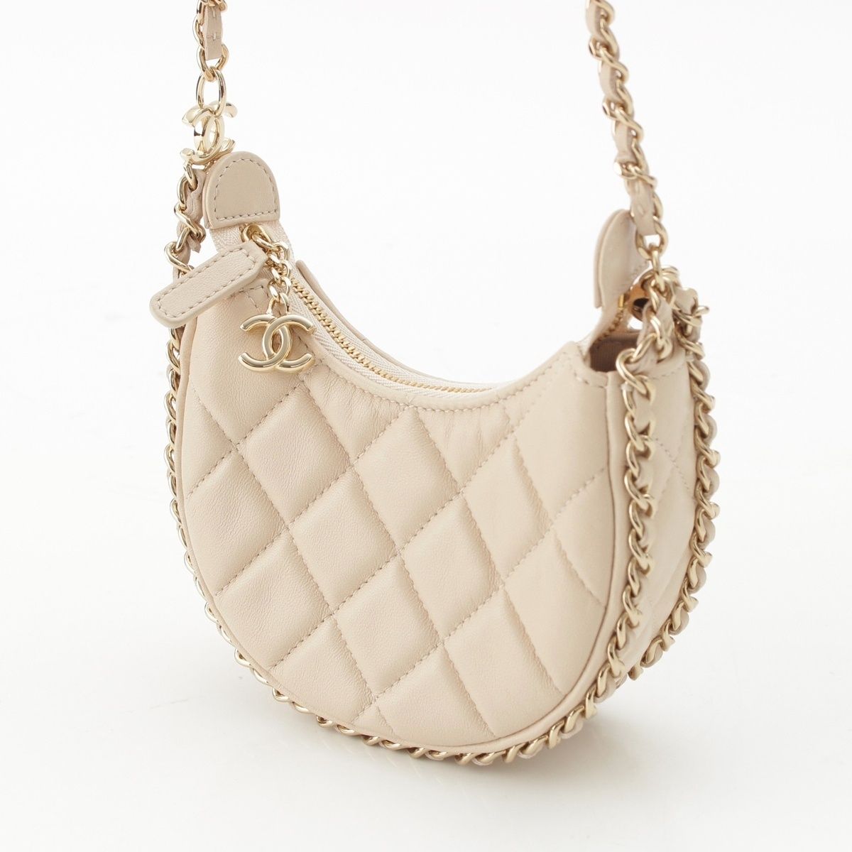 Chanel Quilted Mini Hobo Chain Leather Shoulder Bag Ivory — view 2