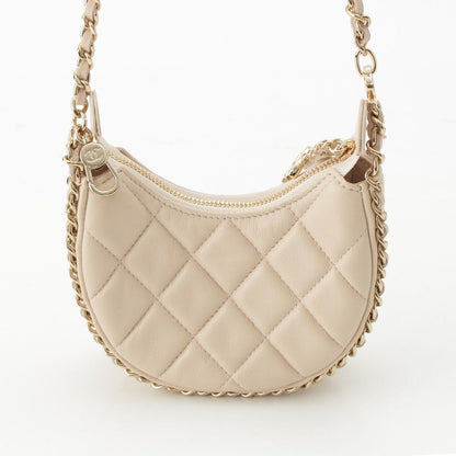 Chanel Quilted Mini Hobo Chain Leather Shoulder Bag Ivory — view 4