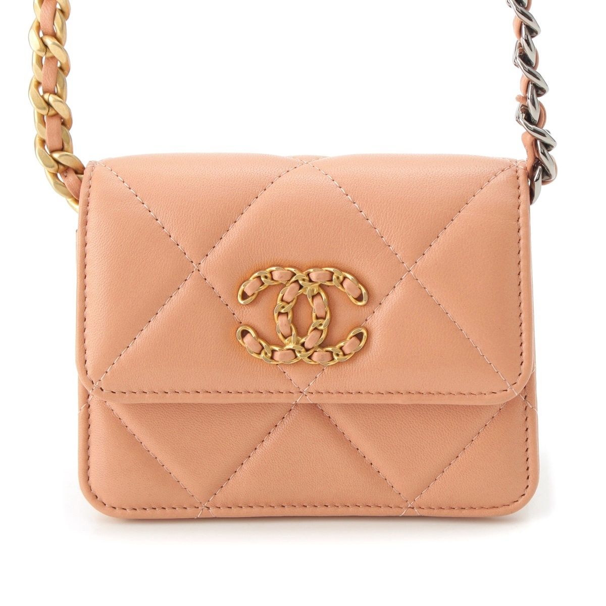 Chanel 19 Mini Lambskin Shoulder Bag Pink Beige