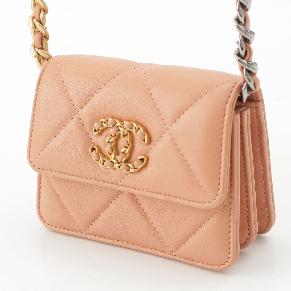 Chanel 19 Mini Lambskin Shoulder Bag Pink Beige — view 2