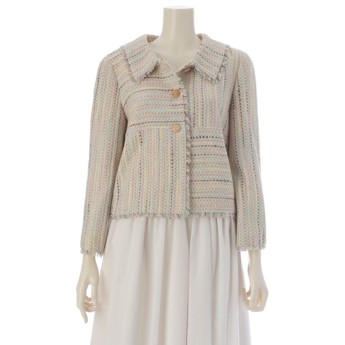 Chanel 00C Tweed Jacket Wood Button Multicolor 38