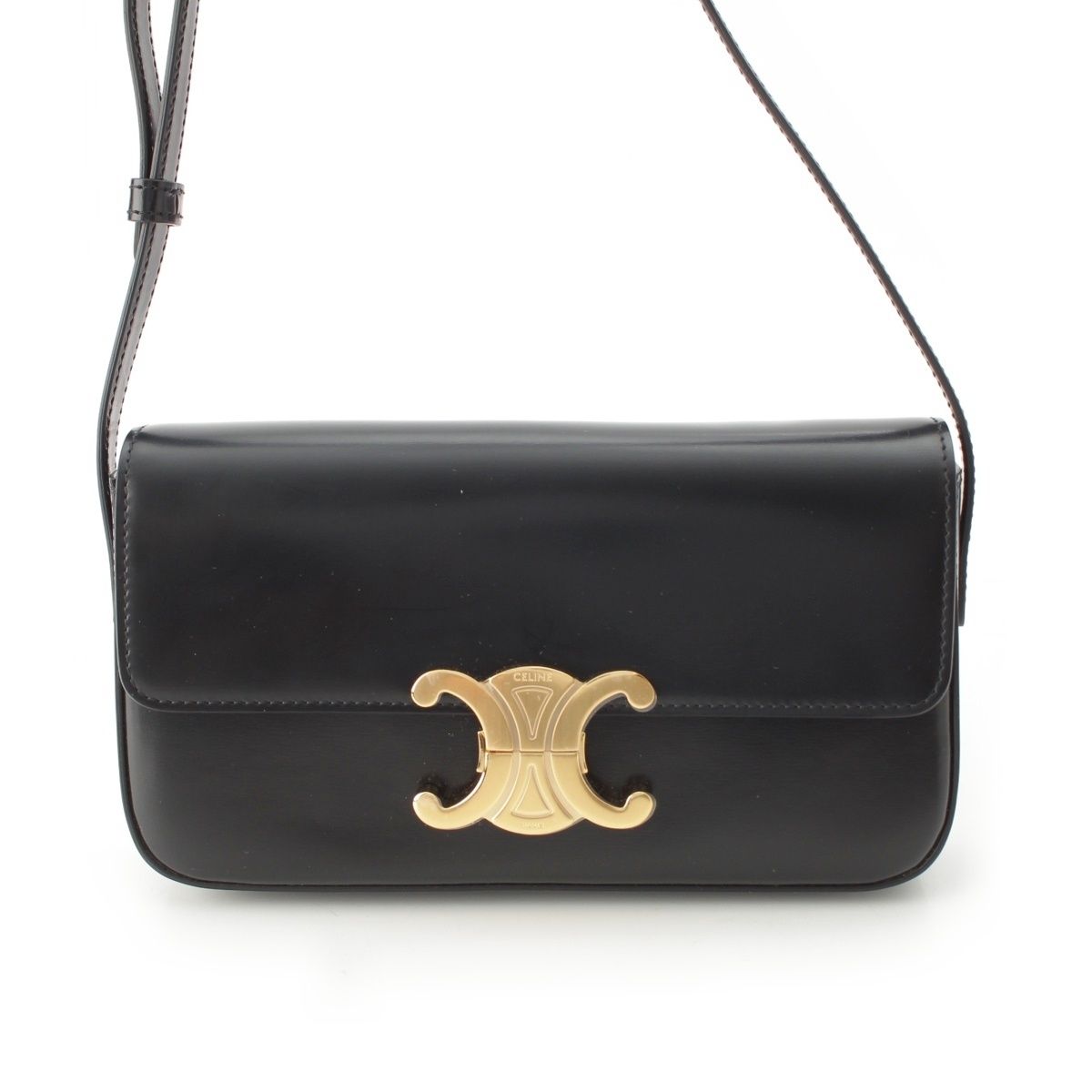Celine Triomphe Claude Shiny Calfskin Shoulder Bag Black — view 2