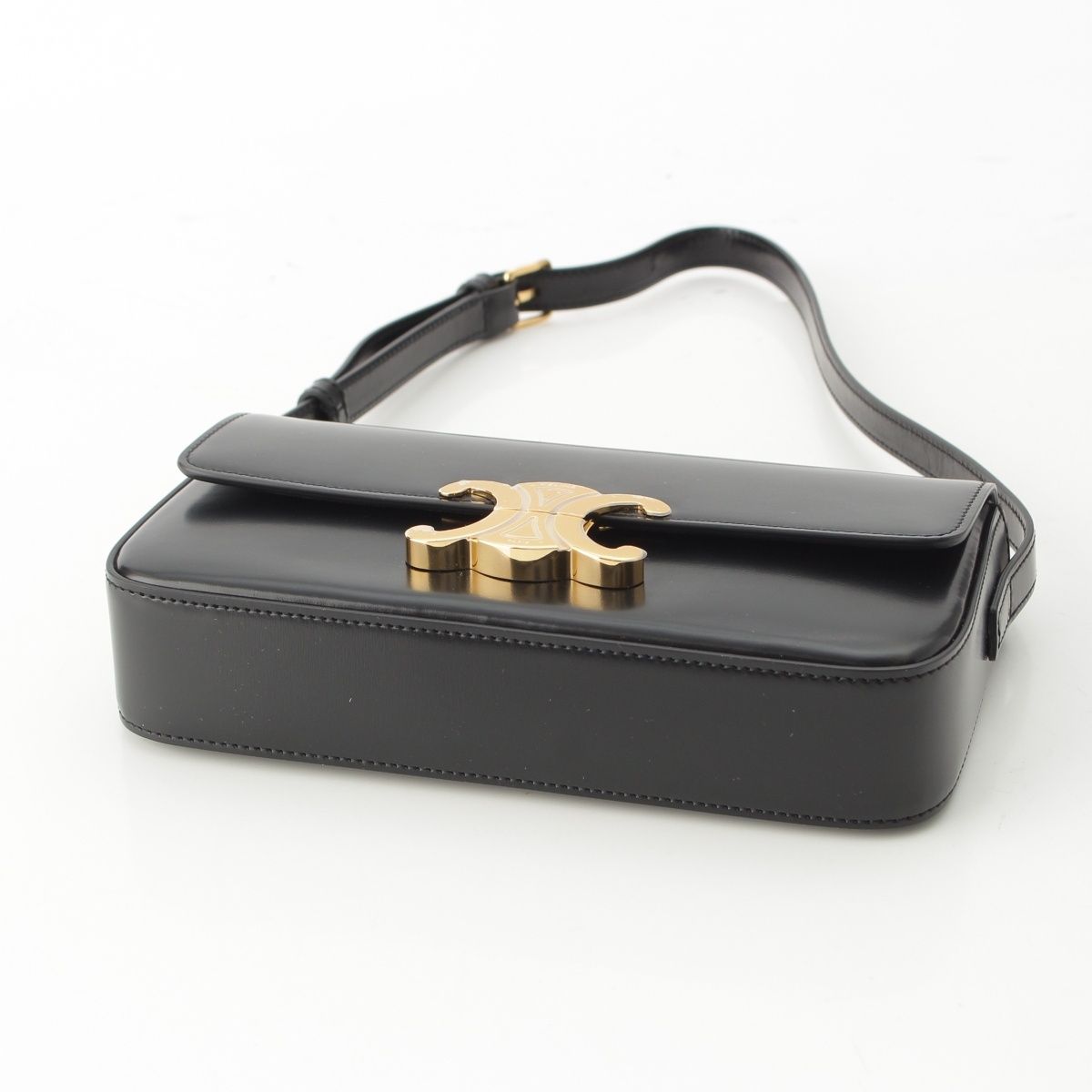 Celine Triomphe Claude Shiny Calfskin Shoulder Bag Black — view 6