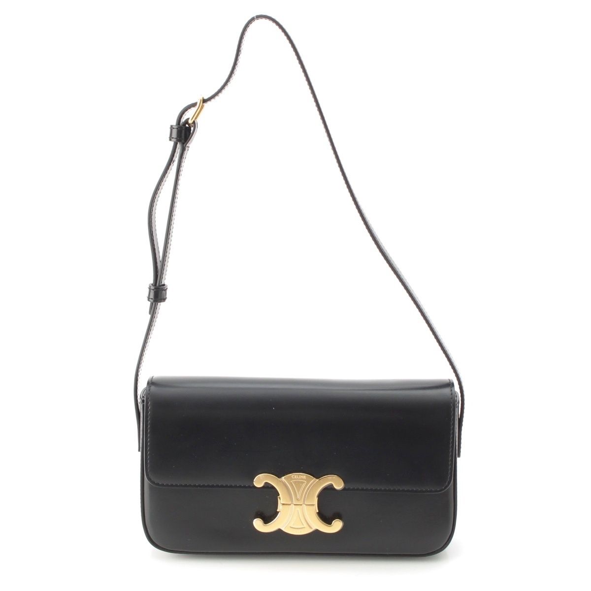 Celine Triomphe Claude Shiny Calfskin Shoulder Bag Black