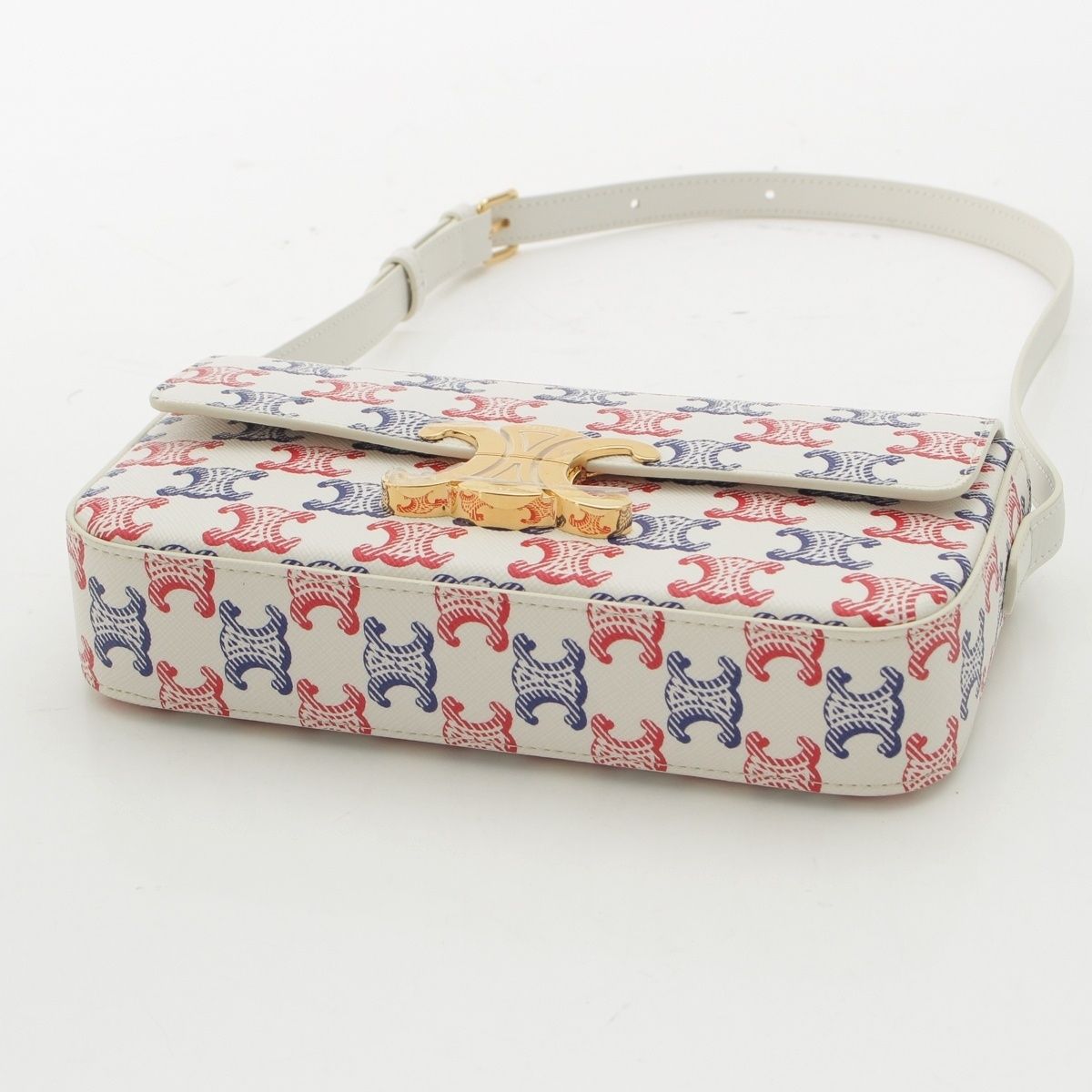 Celine Triomphe Claude Tennis Calfskin Small Shoulder Bag White Blue — view 6