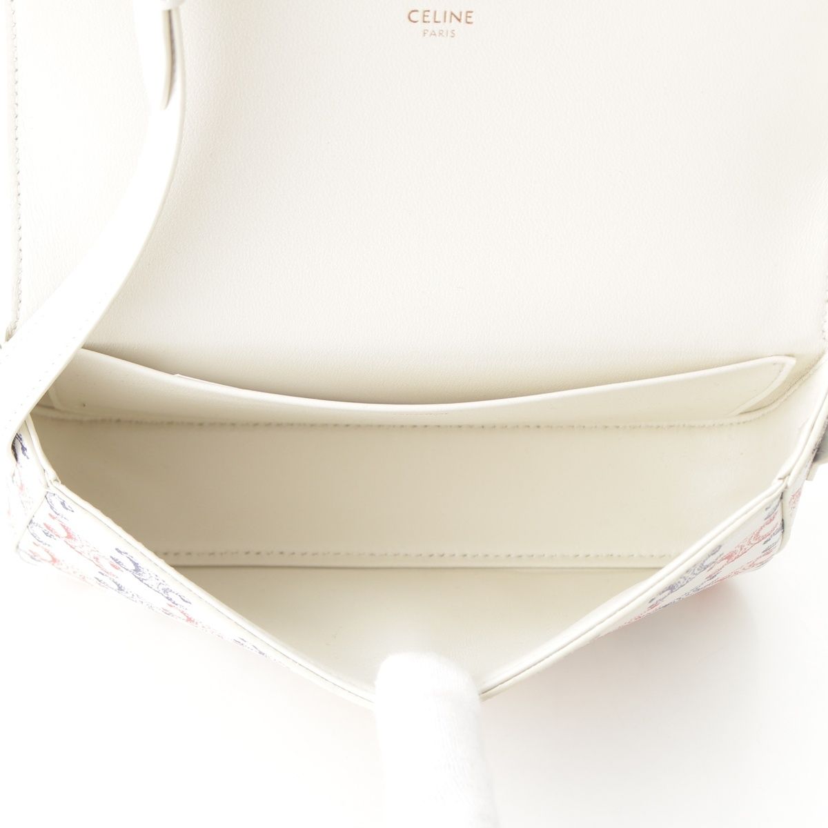 Celine Triomphe Claude Tennis Calfskin Small Shoulder Bag White Blue — view 7