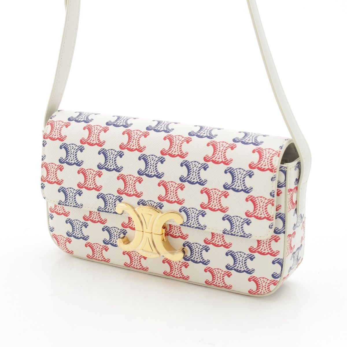 Celine Triomphe Claude Tennis Calfskin Small Shoulder Bag White Blue — view 3