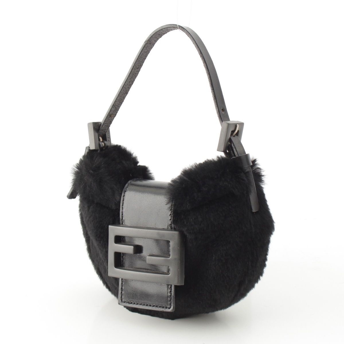 Fendi Mamma Mini Croissant Fur FF Fur Pouch Black — view 2