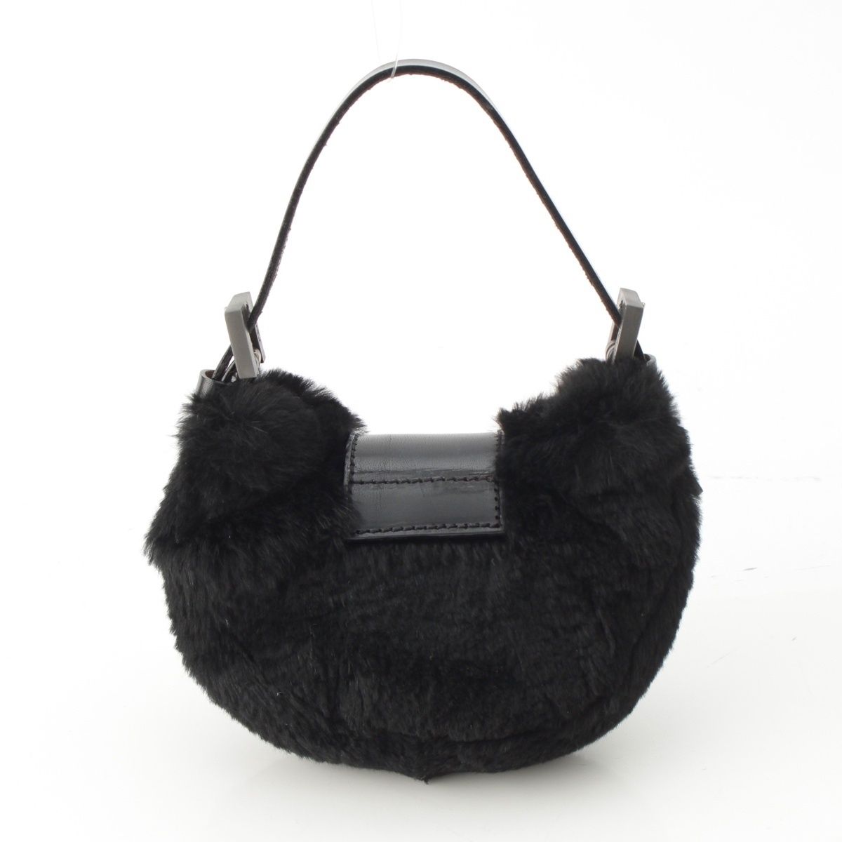 Fendi Mamma Mini Croissant Fur FF Fur Pouch Black — view 4