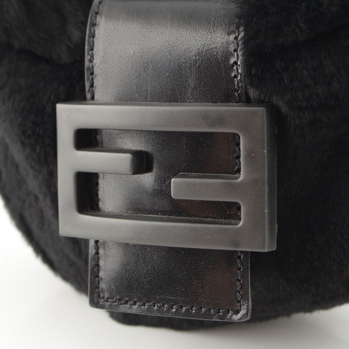 Fendi Mamma Mini Croissant Fur FF Fur Pouch Black — view 8