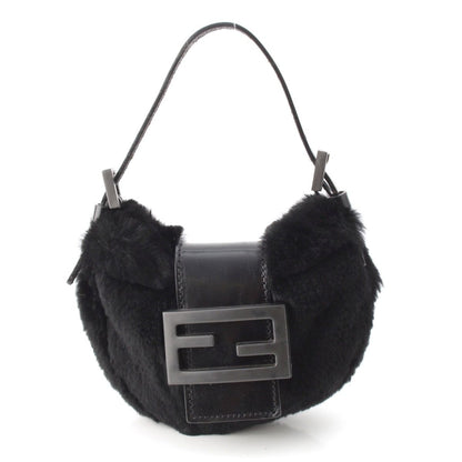 Fendi Mamma Mini Croissant Fur FF Fur Pouch Black