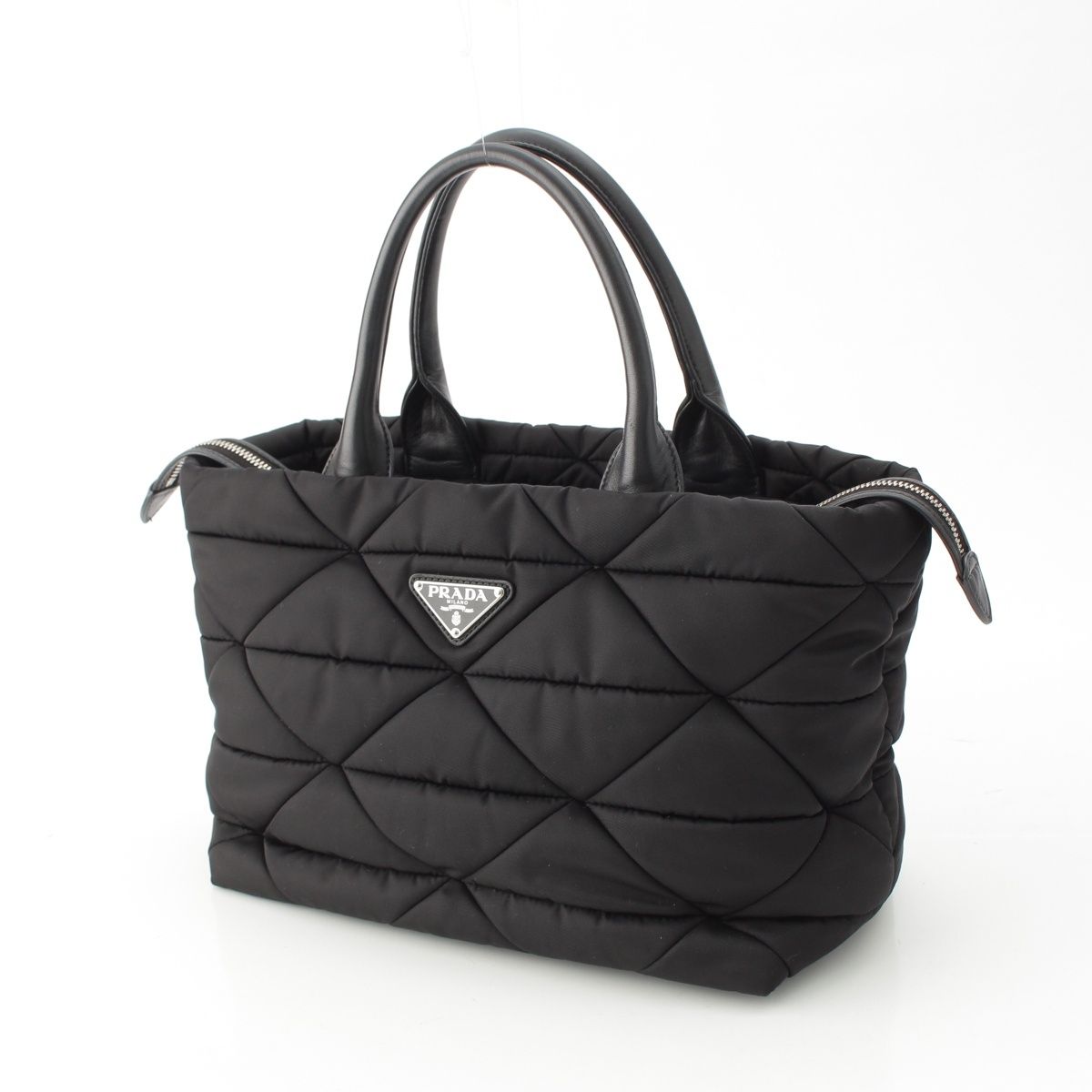 Prada Re-Nylon Padded Nylon Triangle Logo 2-Way Medium Tote Black — view 2