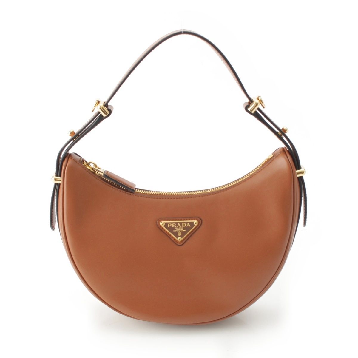 Prada Arque Small Leather 2-Way Handbag Cognac Tan Brown