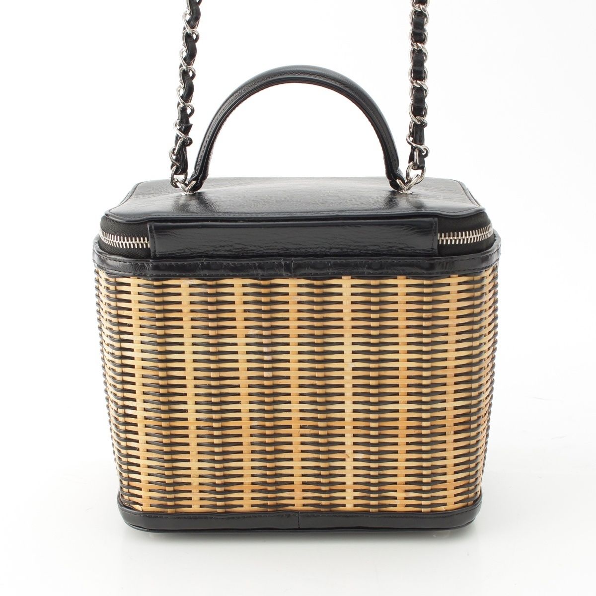 Chanel Rattan Leather CC Logo 2-Way Vanity Shoulder Bag Black Beige — view 4
