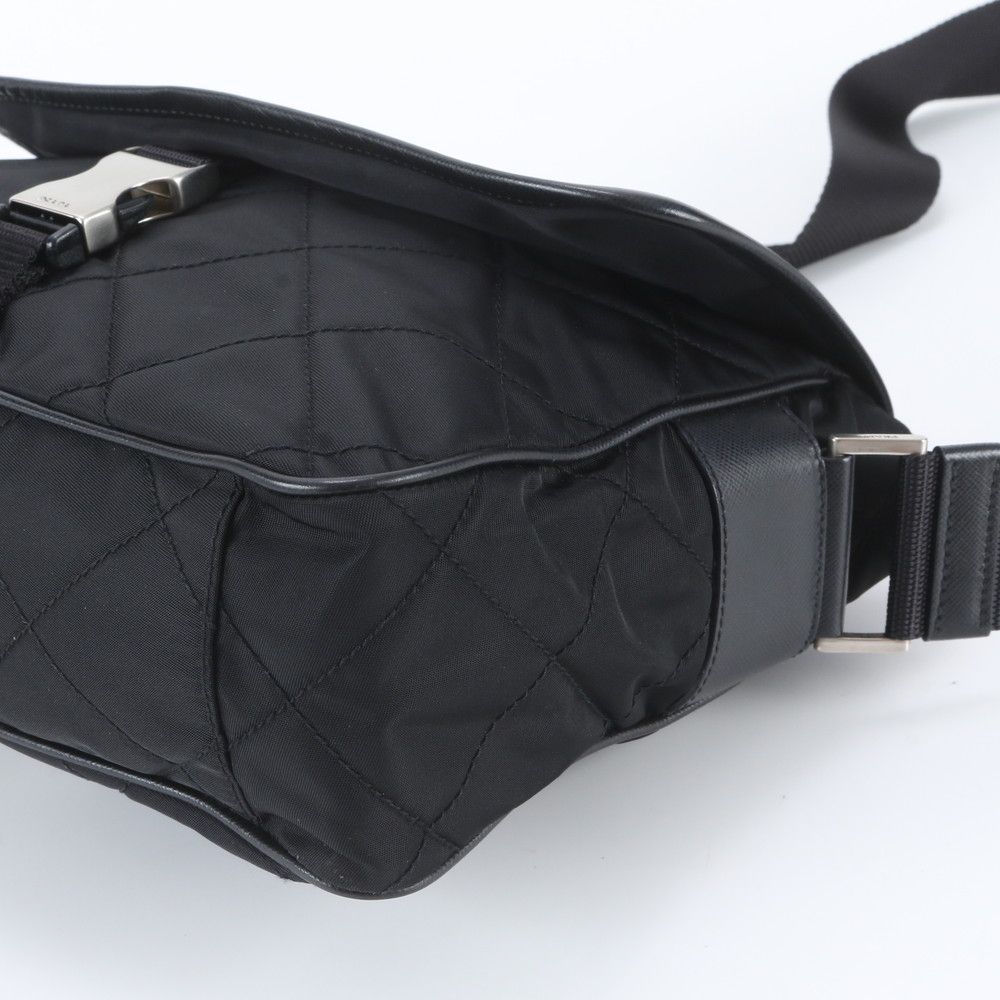 Prada White Tag with Tessuto Nylon Triangle Logo Leather Shoulder Bag — view 4