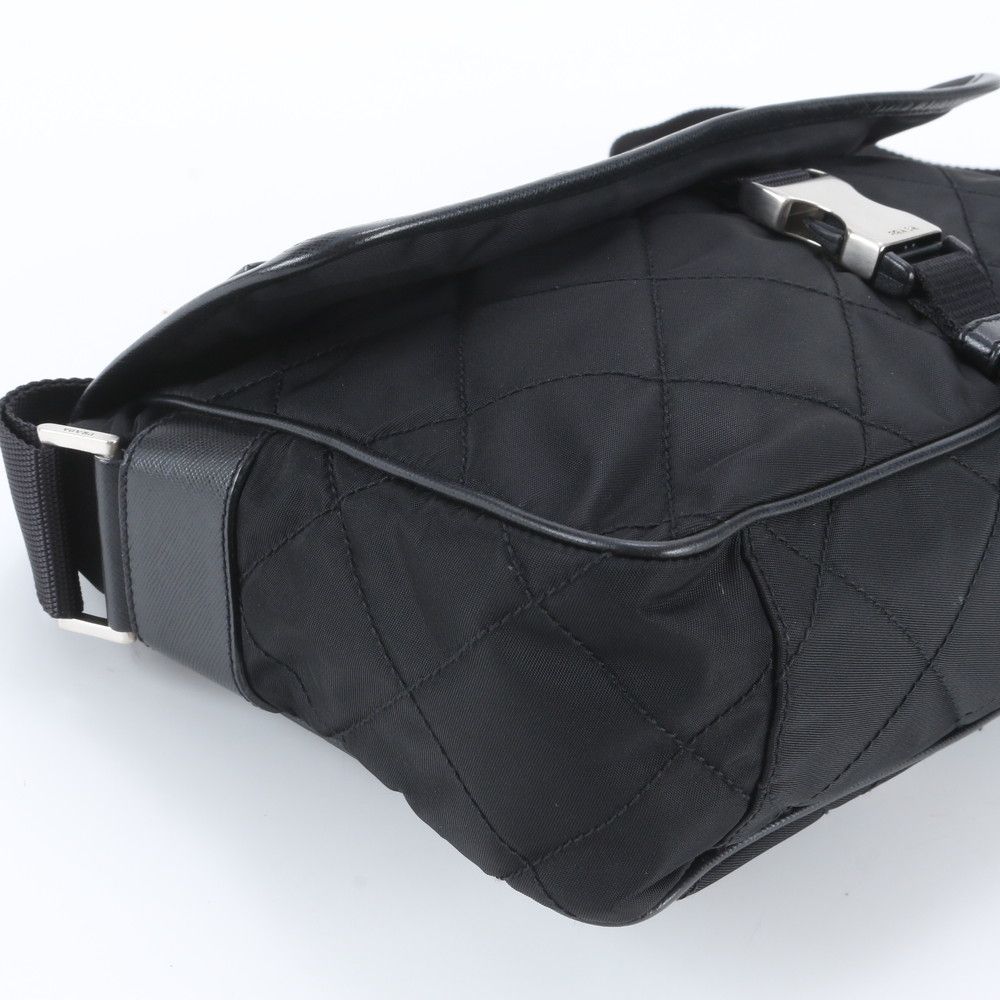 Prada White Tag with Tessuto Nylon Triangle Logo Leather Shoulder Bag — view 6