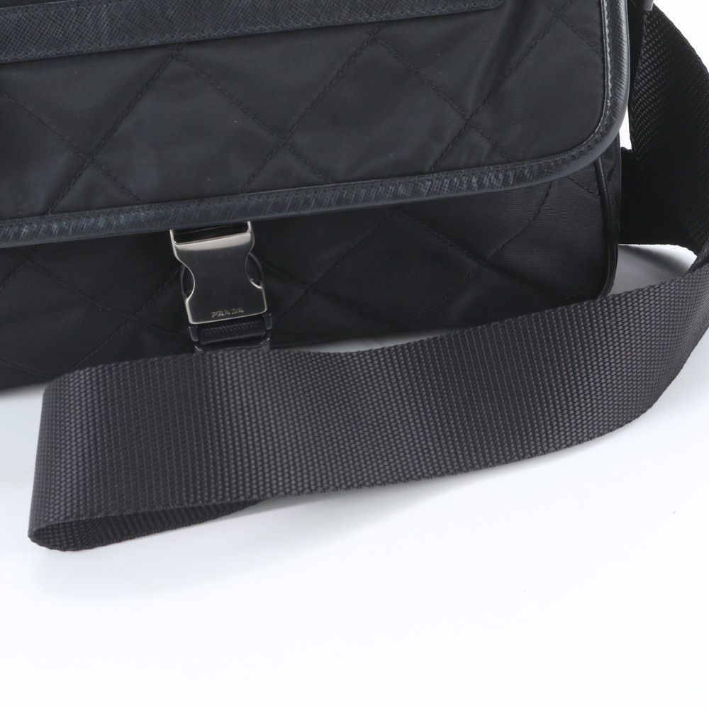 Prada White Tag with Tessuto Nylon Triangle Logo Leather Shoulder Bag — view 2